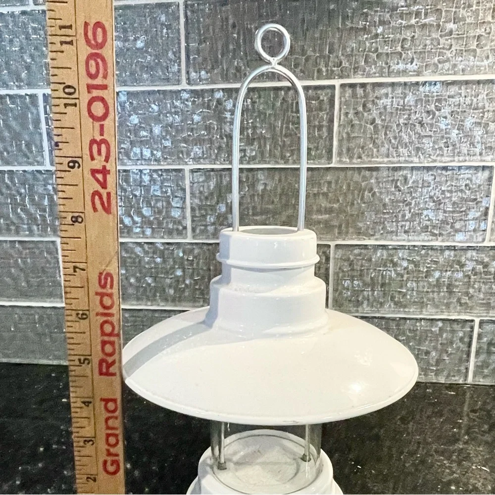 White metal lantern with glass